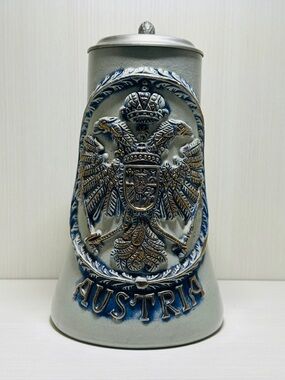 Austria Beer Stein Hand Painted by Original King Cobalt Blue Rare Vintage